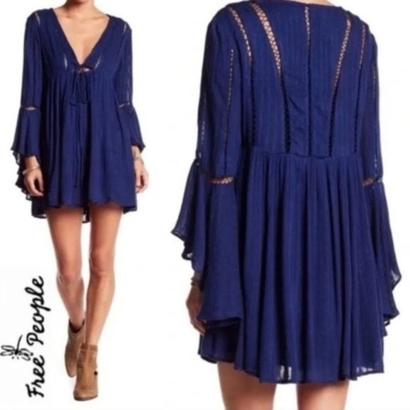 Free People Romeo Navy Bell Sleeve Dress - Picture 3 of 9